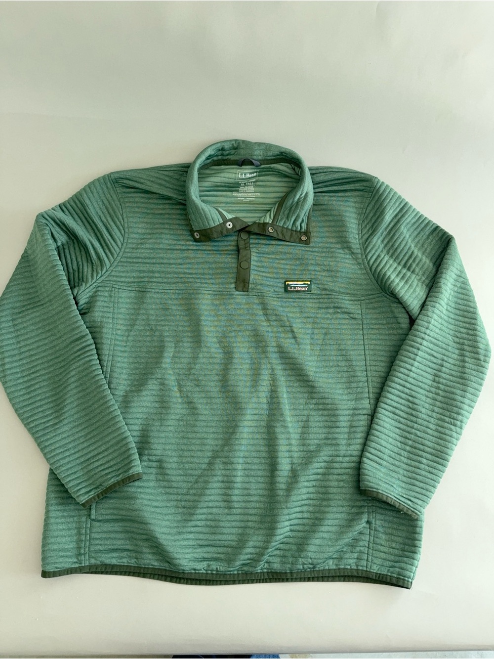 L.L. Bean Mint Green Snap-Front Ribbed Fleece Pullover Mens Size XL Tall